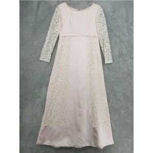 True Vintage Dress Womens Size S Pink Lace Sleeve Satin Formal Coquette 60s 70s